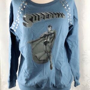 superman women long sleeve sweater top studded L